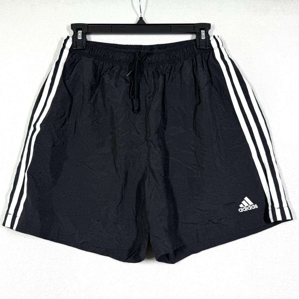 Vintage Adidas Shorts Men M Soccer Y2K Black 3 Stripe Football Shiny Dazzle 2000